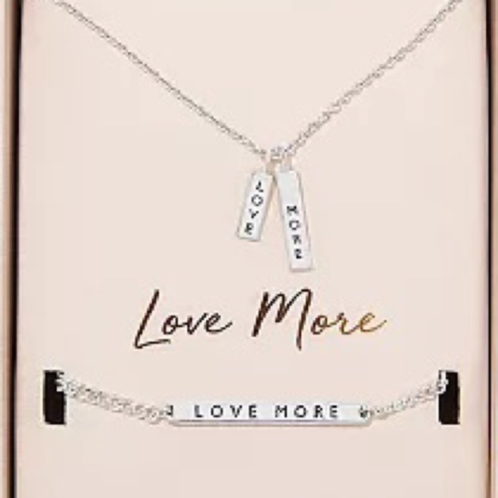 "Love More" Set silver necklace earrings